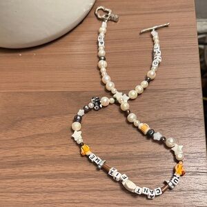 Ian Charm- Handmade Pearl and Bead Women’s necklace  - White, Brown, Orange